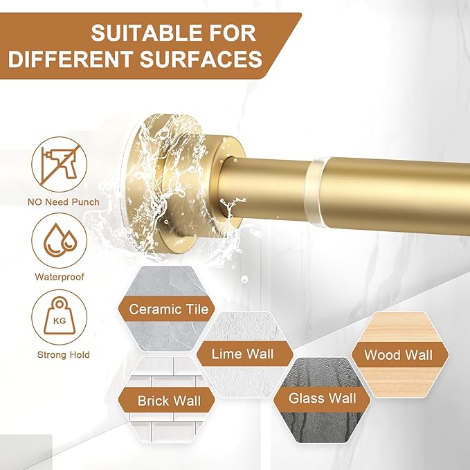 AIZESI Gold Tension Curtain Rod 30-63Inch, 2PCS Spring Tension Rod No Drilling, Non-Slip, Adjustable, Tension Rod For Windows, Doorway, Bedroom