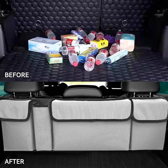 Car Trunk Organizer, Backseat Hanging Large Storage with Adjustable Straps, Waterproof PVC Collapsible Cargo Bag, Car Interior Accessories for Auto SUV MPV (White)