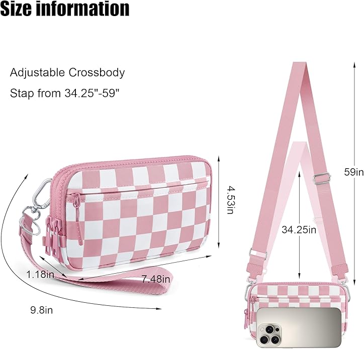 Checkered Wristlet Wallets for Women, RFID Wallet Crossbody with 4 Zippers, Credit Card Holder Cell Phone Organizer