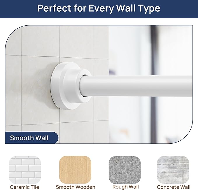 ENJOYBASICS 2 Pack Adjustable Spring Tension Curtain Rods 32 to 66 Inches, Stainless Steel White Shower Rod No Drilling for Window, Bathroom, Closet, Room Divider, 7/8" Diameter
