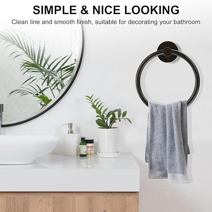 SetSail Towel Holder for Bathroom Wall Screw-in Towel Ring Stainless Steel Hand Towel Holder Heavy Duty Towel Hanger for Bathrooms Oil Rubbed Bronze