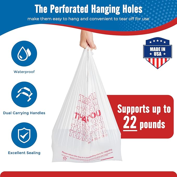 Fuxury 10000 Count (10K) - Thank You Plastic T-shirt Bags for Small Bussiness (11.5" x 6.5" x 21") White, Grocery, Take Out, To Go, Retail Shopping Bags with Handle in Bulk
