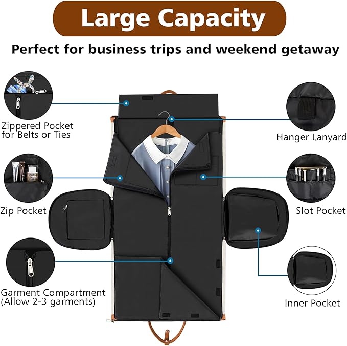 Convertible Garment Duffle Bags for Travel - Carry On Garment Bags With Toiletry Bag, Large Weekender Bags for Women Men 2 in 1 Hanging Suitcase Suit Travel Duffel Bags (2pcs Set, Off White Diamond)