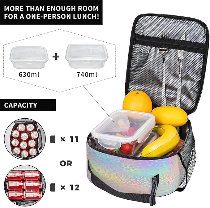 Pardick Neon Leopard Print Insulated Tote Lunch Box Lunch Bag Tote Cooler Freezable Meal Prep Bag Waterproof Leakproof Cooler Lunch Container For Picnic Office