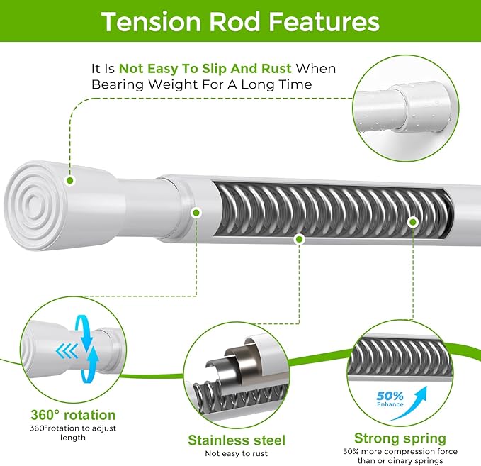 2 Pack Spring Tension Rod 18-41 Inches No Drilling Adjustable White Spring Loaded Curtain Rod Expandable Small Short Tension Curtain Rod for Windows,Kitchen,Doorway