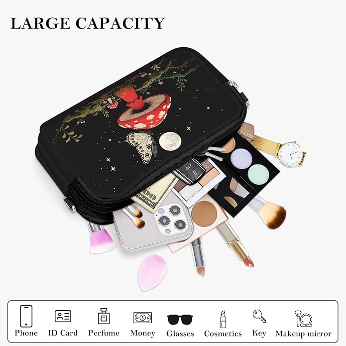 BIAOTIE Wristlet Purses for Women, Nylon Small Crossbody Bags with Adjustable Strap 3 Zipper Wristlet Wallet Phone Organizer