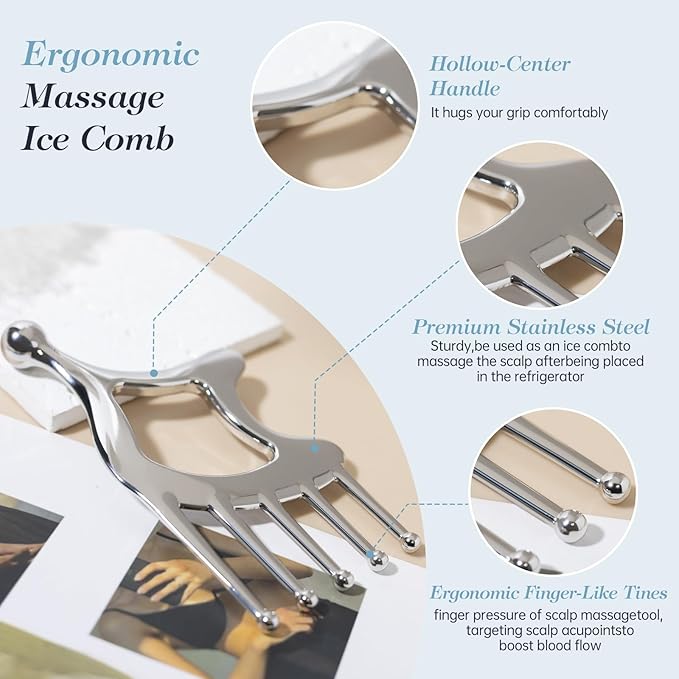 Metal Gua Sha Facial Tools, Portable Scalp Massage Tool, 5 in 1 Massage Comb for Head, Neck, Shoulders, Legs & Arms Hand Held Head Massager for Deep Relaxation and Relieving Fatigue & Pain, Home SPA