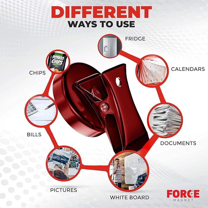 Force Magnet- Magnetic Clips Pack of 10 - Premium Quality Magnet Clips with Anti Scratch Pads - Make Notes, Remember Appointments and Hang Keys on Metal Surfaces-Heavy Duty (Mix-Color)