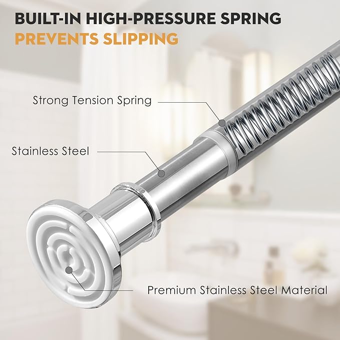 Silver Long Curtain Rod Tension Shower Curtain Rods 30 to 120 inch Adjustable Heavy Duty Rods for Bathroom Windows Outdoor Spliced Telescopic Design No Drill No Slip Stainless Steel