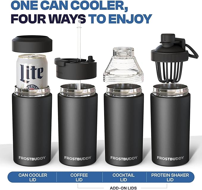 Frost Buddy Universal Can Cooler - Fits all - Stainless Steel Can Cooler for 12 oz & 16 oz Regular or Slim Cans & Bottles - Stainless Steel (Dark Glitz)