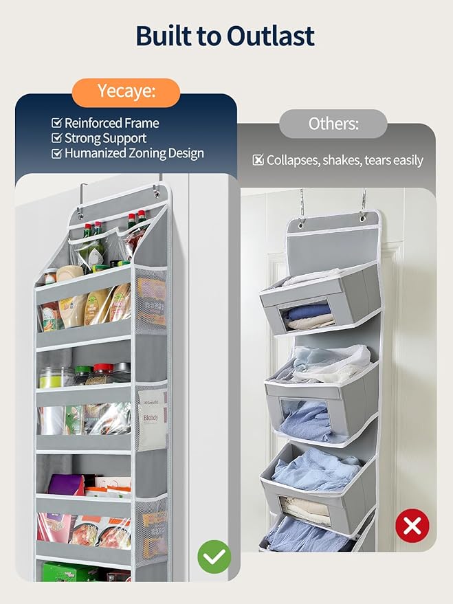 Yecaye 5 Tier 1Pc Over the Door Organizer, Stuffed Animal Storage with Clear PVC Windows, Door Organizer Hanging for Bedroom Nursery Closet Dorm Room Laundry Pantry Bathroom, Gray