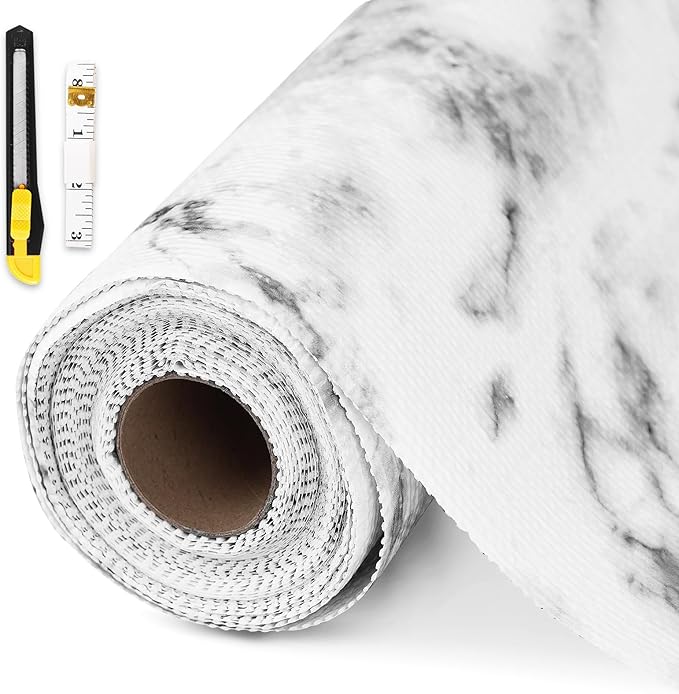 Drawer and Shelf Liner for Kitchen Cabinet,Non-Adhesive Cabinet Liner 12in x 20FT,Waterproof Shelf Paper Non-Slip Mats Cupboard Liners Contact Protect Dresser/Shelves/Table-Marble