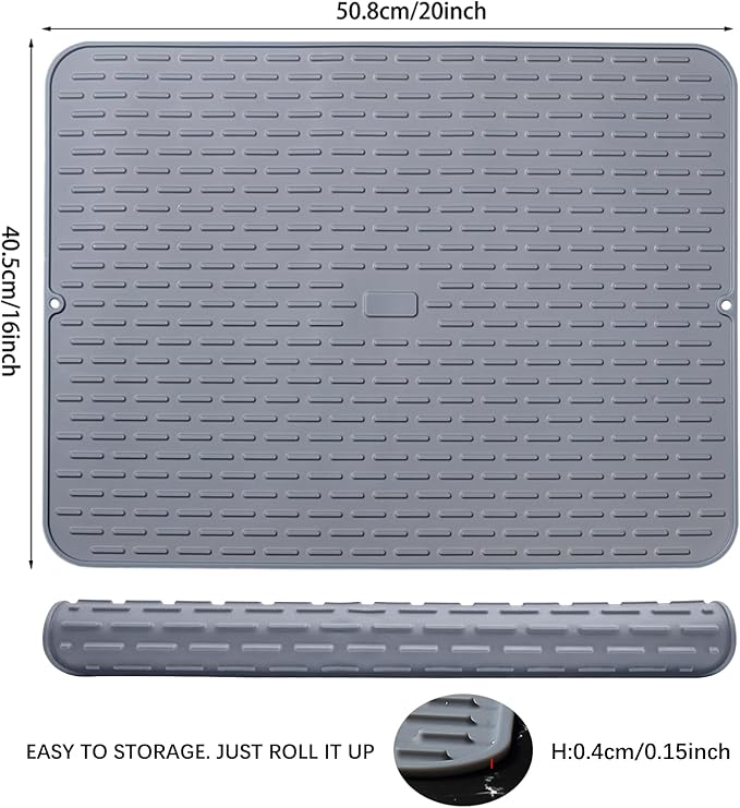 To encounter Silicone Dish Drying Mat - Extral Large 20" x 16" - Set of 2 Flexible Rubber Drying Mat, Heat Resistant Silicone Trivet, Countertop Mat, Dish Draining Mat, Sink Mat