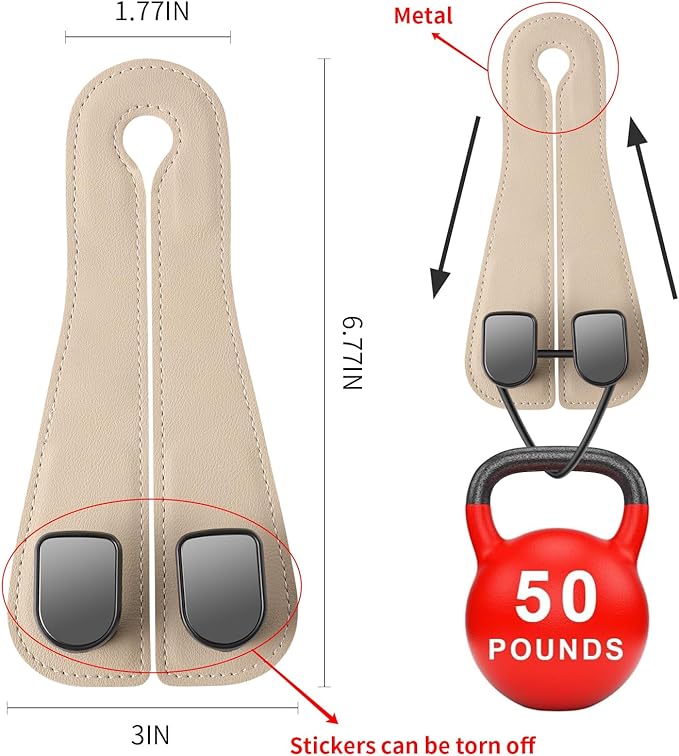 2-Pack KAFANLIN Car Headrest Hooks for Purses and Bags, Cute Leather Car Seat Back Headrest Double Hooks for Bags, Cute Pink Beige Car Accessories Headrest Back Seat Handbags Hook (Pink 2-Pack)