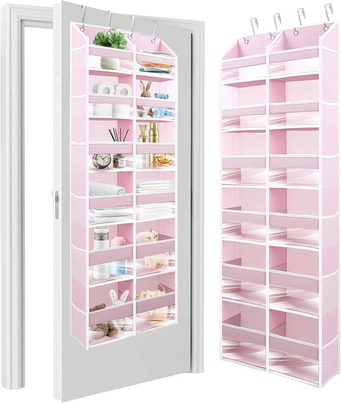 HOMELUX THEORY UPGRADED 6 Tiers Over The Door Organizer Hanging - 100D EXTRA THICK & 50lbs HUGE CAPACITY, 12 Side Mesh Pockets Over The Door Shoe Organizer, Hanging Closet Organizer (Baby Pink, XL)