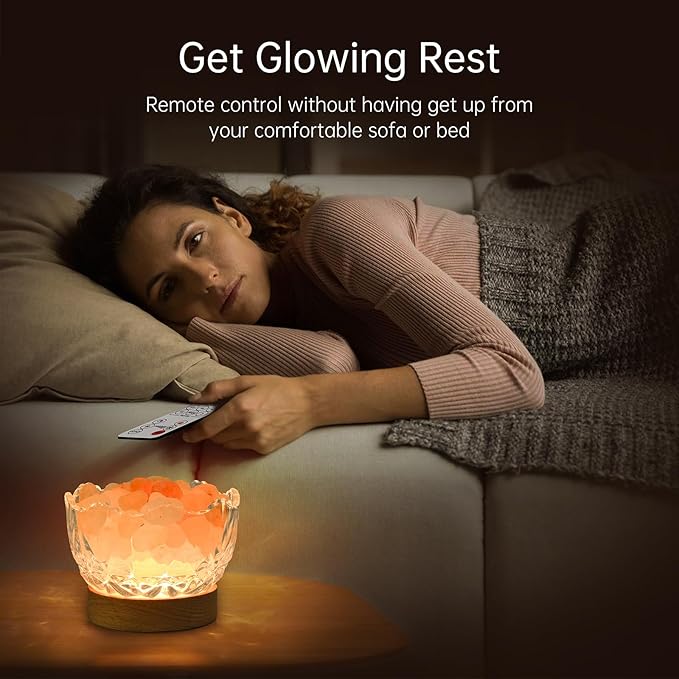 Himalayan Salt Lamp, Pink, Wooden Base, 10 Levels of Light Intensity Adjustment, USB Plug, 1 Year Warranty