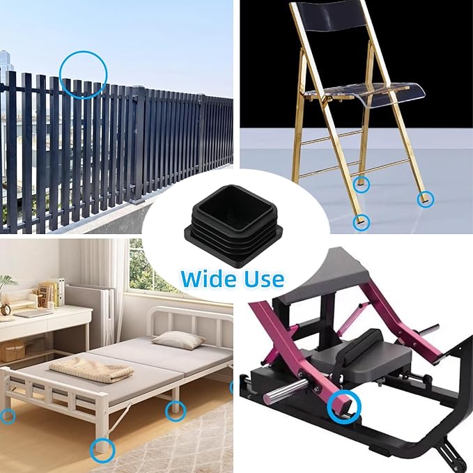 7/8" Square Tube End Cap Plastic Plugs Chair End Caps 0.86 Inch (22mm), 7/8 X 7/8 Tubing Plugs Furniture Sliders Glides Black (Fit 0.72-0.81" Square Tube Inner Size, 40pack)