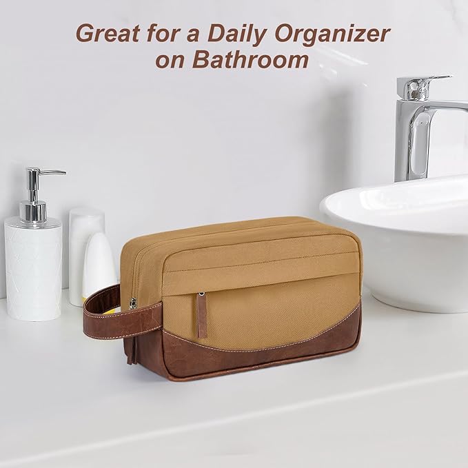 Ezday Travel Toiletry Bag for Men, Hanging Toiletry Organizer, Water Resistant Shaving Kit with Large Capacity for Travel Accessories (Brown, Medium)