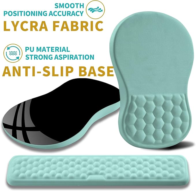 Hokafenle 2-in-1 Ergonomic Mouse Pad Wrist Support & Wrist Rest for Computer Keyboard Set, with Carpal Tunnel Pain Relief Massage Bulge and Full Memory Gel Design (2-in-1 Set, Light Blue)