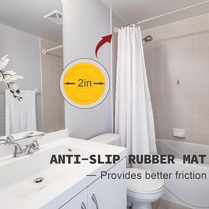 Thestoa Brushed Nickel Shower Curtain Rod Adjustable 43-78 inch, 1"Diameter Spring Tension Curtain Rod No Drill, Anti-Rust Non-Slip Shower Rod for Bathroom Tension Rod