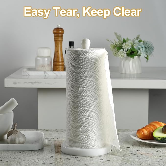 Koville Natural Marble Paper Towel Holder Countertop, 6" Genuine Stone Paper Towel Holder Stand for Kitchen Storage, for Standard Rolls (Namib Fantasy)