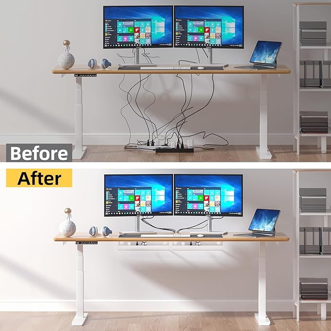YECAYE Large Under Desk Cable Management, Easy Install Cable Management Under Desk with 4 Cord Holders & 6 Ties, Child & Pet-Safe Cord Hider, Wire Organizer, Wire Cover Tray, White