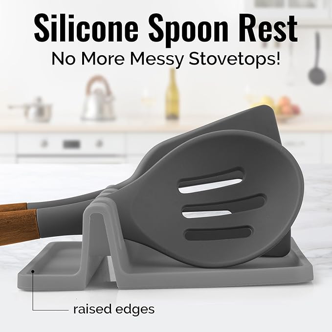 Zulay Silicone Utensil Rest - BPA-Free, Durable Spoon Rest with Drip Pad - Heat-Resistant Spoon Rest for Stovetop - Spoon Rest for Kitchen Counter - Kitchen Gadgets & Kitchen Utensils Holder - 2 Pack