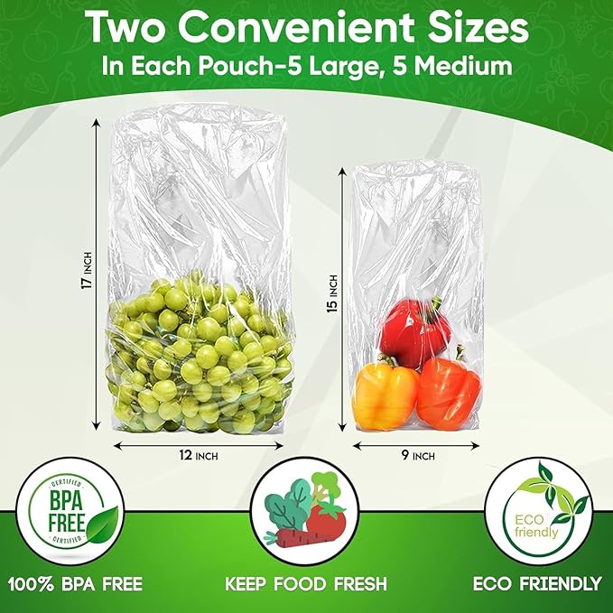 60-Pack (30M, 30L) – Reusable Produce Bags For Refrigerator with Twist-Ties, Keeps Fruits, Vegetables & Herbs Fresh Longer, Reusable Vegetable Bags, Extend Shelf Life