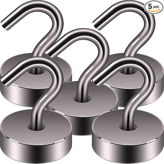 Neosmuk Magnetic Hooks, Cruise Ship Essentials, 40lb+ Heavy Duty Magnetic Hooks for Cruise Cabins, Refrigerator, Grill, Hanging, and Travel | Extra Strong Must-Haves Magnet Hook,Grey,Pack of 5