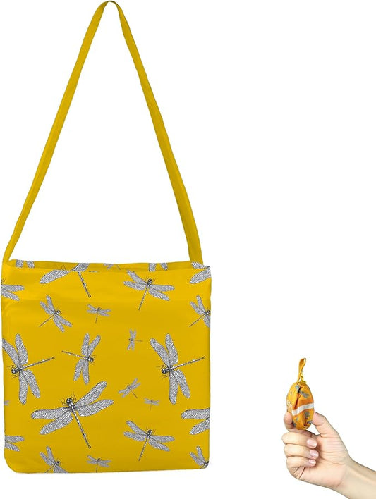 BeeGreen Dragonfly Reusable Grocery Shopping Bag - Foldable Compact Portable Lightweight Duffle Bags Ultimate Crossbody Tote Bag