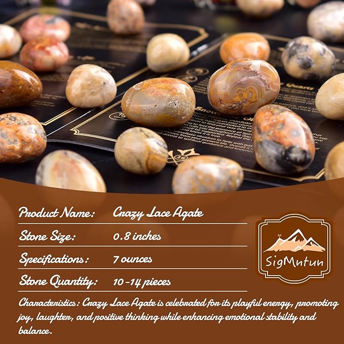 Polished Stone Set Crazy Lace Agate Crystals, 0.8" Handpicked Tumbled Gemstones Rocks, Pebbles for Reiki, Chakra, Healing, Home Decor