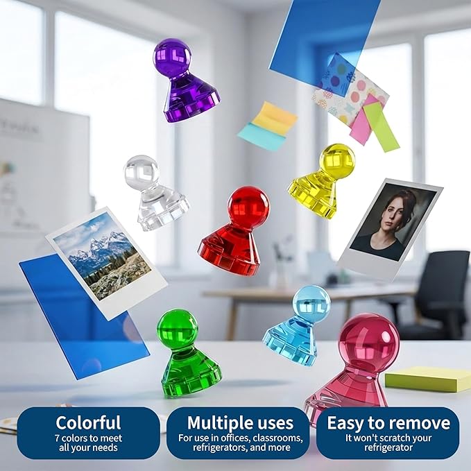 MAX Push Pin Magnets - Tiergrade 32 Pack 7 Assorted Color Strong Magnets,Use at Kitchen Home Office and School Classroom, for Refrigerator Dry Erase Board and Whiteboard.