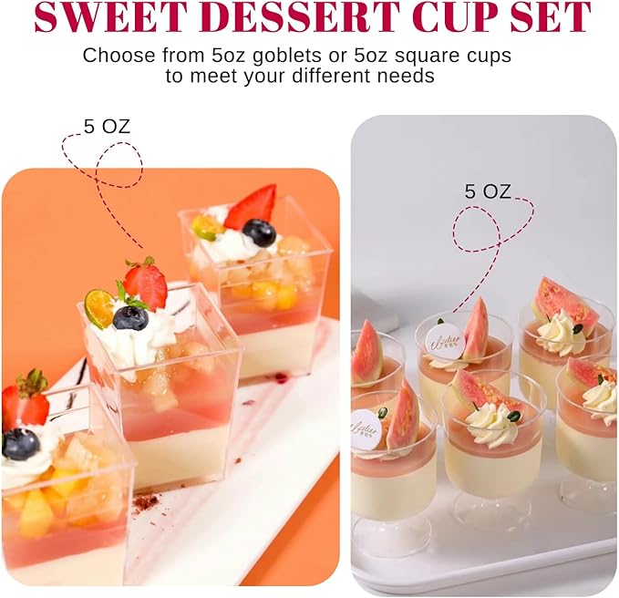 UrbanRoots 300 Pack Clear Plastic Dessert Cups(5 oz),Disposable Parfait Cups For Pudding, Fruit and Ice Cream,Mini Shooter Cups With Spoons For Party,appetizer cups