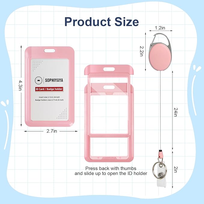 Badge Holder and Retractable Reel, ID Badge Holders with Retractable Clip for Office Factory Teacher Student Women Men (Red, Double Sided)