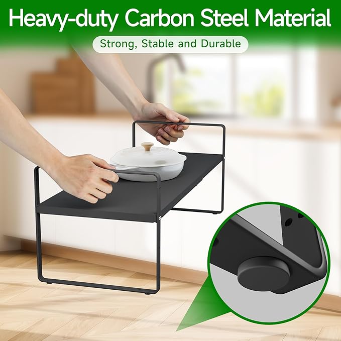 LOCVCDA Expandable Cabinet Organizer Shelf, Adjustable Height Organizer Riser for Kitchen Cabinet Spice Rack Locker Pantry Cupboard Under Sink Countertop Desk Organization Metal Stackable Shelves