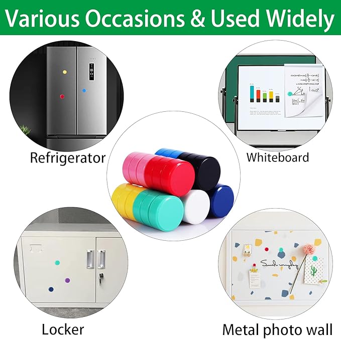 Fridge Magnet - 40 Pack 10 Colors Refrigerator Magnets, Mini Strong Magnets for Whiteboard, Locker & Map- Colorful Round Cute Small Magnets for Kitchen, Office, Classroom, School (Assorted)