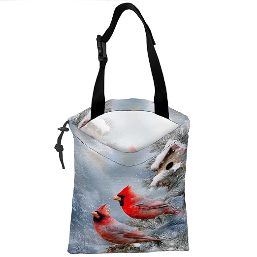 UUCBTAH Car Trash Bag Hanging Winter Cardinal Car Trash Can for Back Seat Waterproof Car Garbage Can with Adjustable Straps and Drawstring for Car Accessories Vehicle Travelling Camping