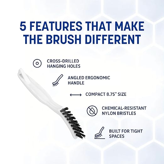 SPARTA Flo-Pac Grout Brush Detail Crevice Brush, Firm Chemical-Resistant Nylon Bristles with Angled Ergonomic Handle, Hanging Holes for Tile, Grout, Corners, Boxes, 8 Inches, White (Pack of 24)