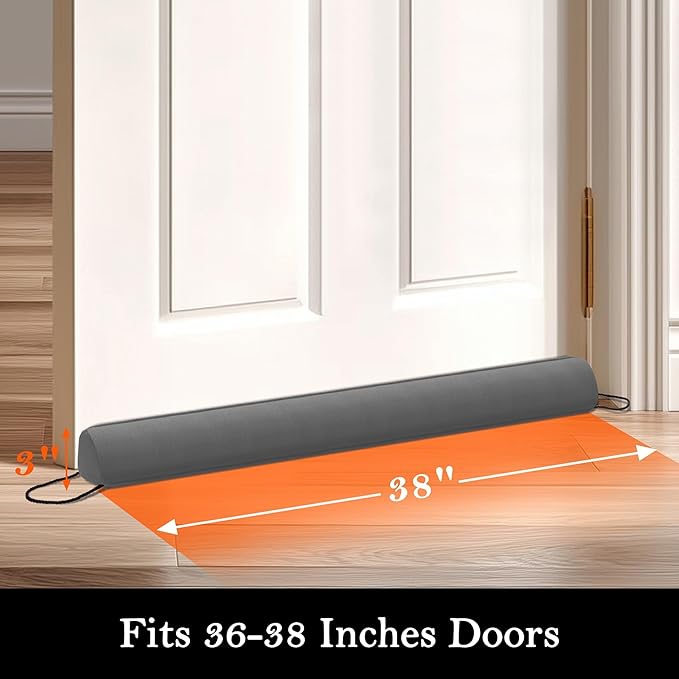 Sunolga 2 Packs 38 Inches 2.2LB Weighted Door Draft Stopper Filled with Glass Beads & Cotton, Removable Machine Washable Sound Proof Under Door Draft Blocker with Anti-Abrasion Bottom for Door, Grey