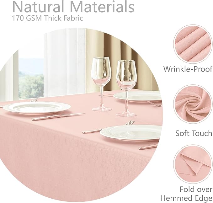 Rectangle 8 Feet Tablecloth 60x120 inch Linen Textured Table Cloth Stain and Wrinkle Resistant Washable Polyester, Decorative Table Cover Waterproof for Dining, Buffet and Camping, Pink
