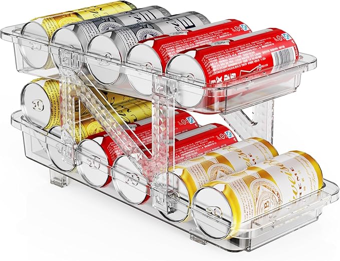 Soda Can Dispenser for Refrigerator Can Holders for Fridge, Adjustable Width Soda Can Organizer for Refrigerator, Drink Organizer for Fridge Suitable for Storage Cabinet and Pantry Clear (1 Pack)
