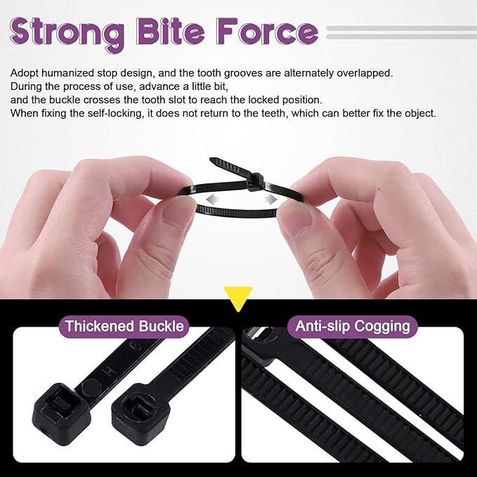 Swpeet 360Pcs Black Self-Locking Cable Zip Tie (150x4mm) and 6mm/0.24inch Saddle Type Cable Tie Mounts Base with Deep Thread Flat Head Screws Assortment Kit, Wire Holder Wire Cable Clips Organizer