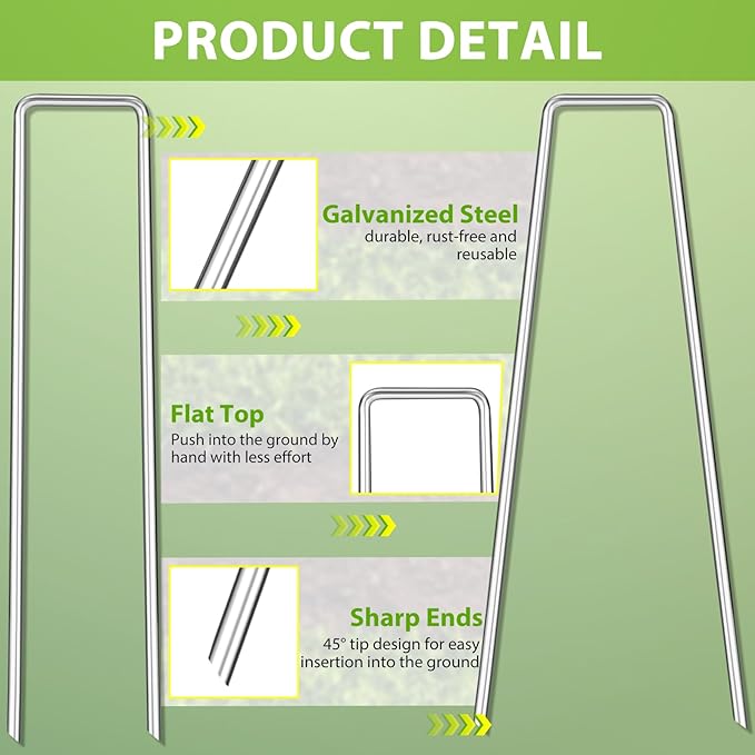 Landscape Staples 12 Inch, 12/25/50/100/200 Pack U-Shaped Galvanized Garden Stakes, 8 Gauge Heavy Duty Ground Stakes for Outdoor Decorations, Fixed Irigation Tubing, Fence,Weed Barrier Fabric