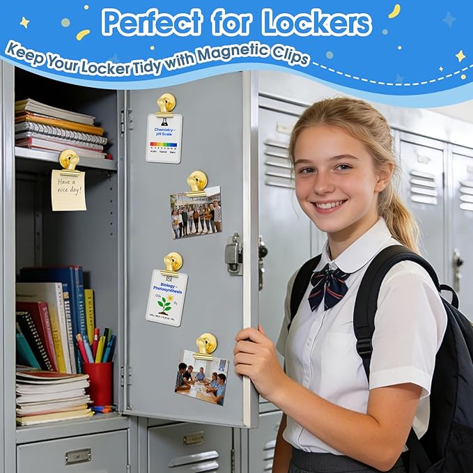 Grtard 20 Pack Magnetic Clips Heavy Duty, Magnet Clips for Fridge, Refrigerator Magnets with Clip, No-Scratch Strong Magnetic Clip for Refrigerator, Whiteboard, Cruise Cabins, Locker (Gold)