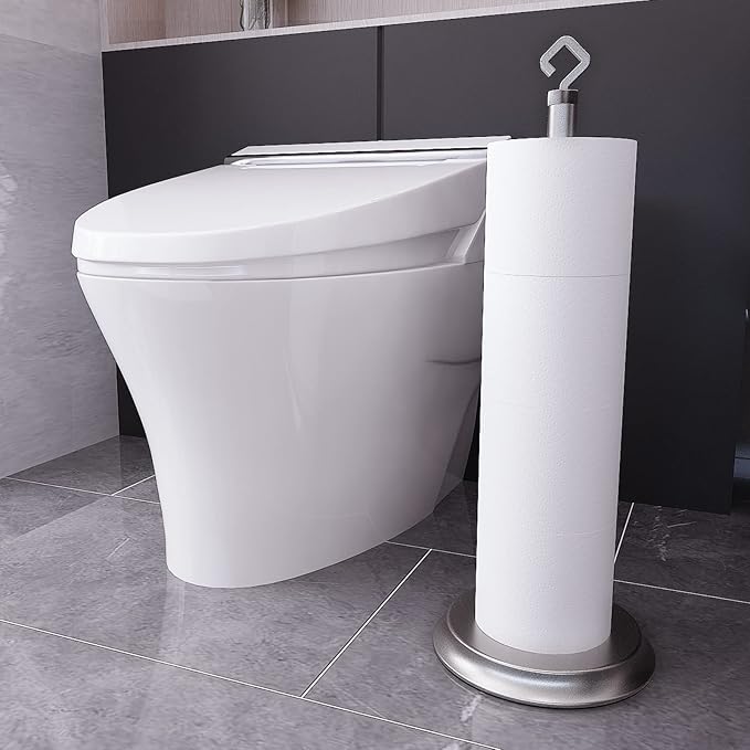 Toilet Paper Holder for Bathroom, Metal Free Standing Toilet Paper Storage with Rustproof, Tissue Paper Roll Stand for Bathroom Accessories (Brushed Nickel)