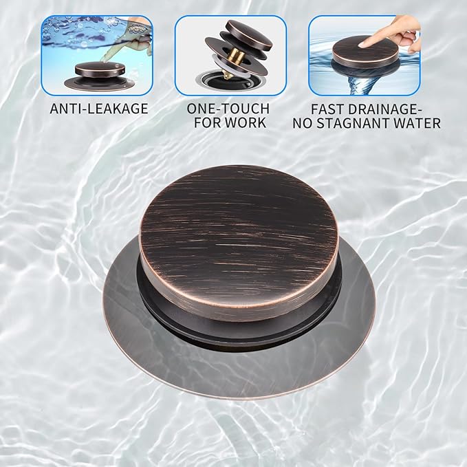 Bathtub Drain Stopper, Uxoz Universal Tub Stopper for Replacing Tip Toe/Trip Lever/Lift&Turn Tub Drain, Bath Tub Drain Stopper Designed for 1.5" to 1.72" Drain Hole with 3 O-Rings, Oil Rubbed Bronze