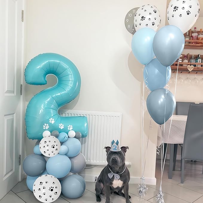 Dog Paw Balloons, 12 Inch Retro Dusty Slate Blue Pastel Muted Blue Sand White Helium Latex Balloon Paw Print Party Balloons for Kids Boys Girls Puppy Theme Birthday Baby Boy Shower Party Decorations