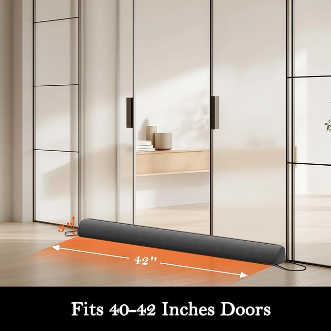 Sunolga Door Draft Stopper Blocks Hot and Cold Air with Removable Washable Cover for Bottom of Door, All-Season Seal for Noise, Light, Dust, Door Sweep for Gaps Up to 3", Home Essentials, 42", Gray
