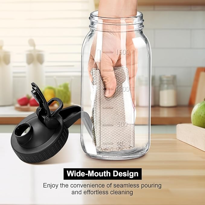 64oz Glass Pitcher with Lid, 2 Quart Mason Jar Pitchers with Lid and Spout, Wide Mouth Breast Milk Pitcher Glass Jug Sun Tea Pitchers, Cold Brew Coffee pitcher, Fridge Container for Water, Juice, Tea