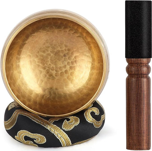 Tibetan Singing Bowls Set-Hand-hammered in Nepal Sound Bowl for Meditation, Yoga, Chakra, Meditation Accessories, Unique Gifts for Women, Men (Black, 3.15 inch)